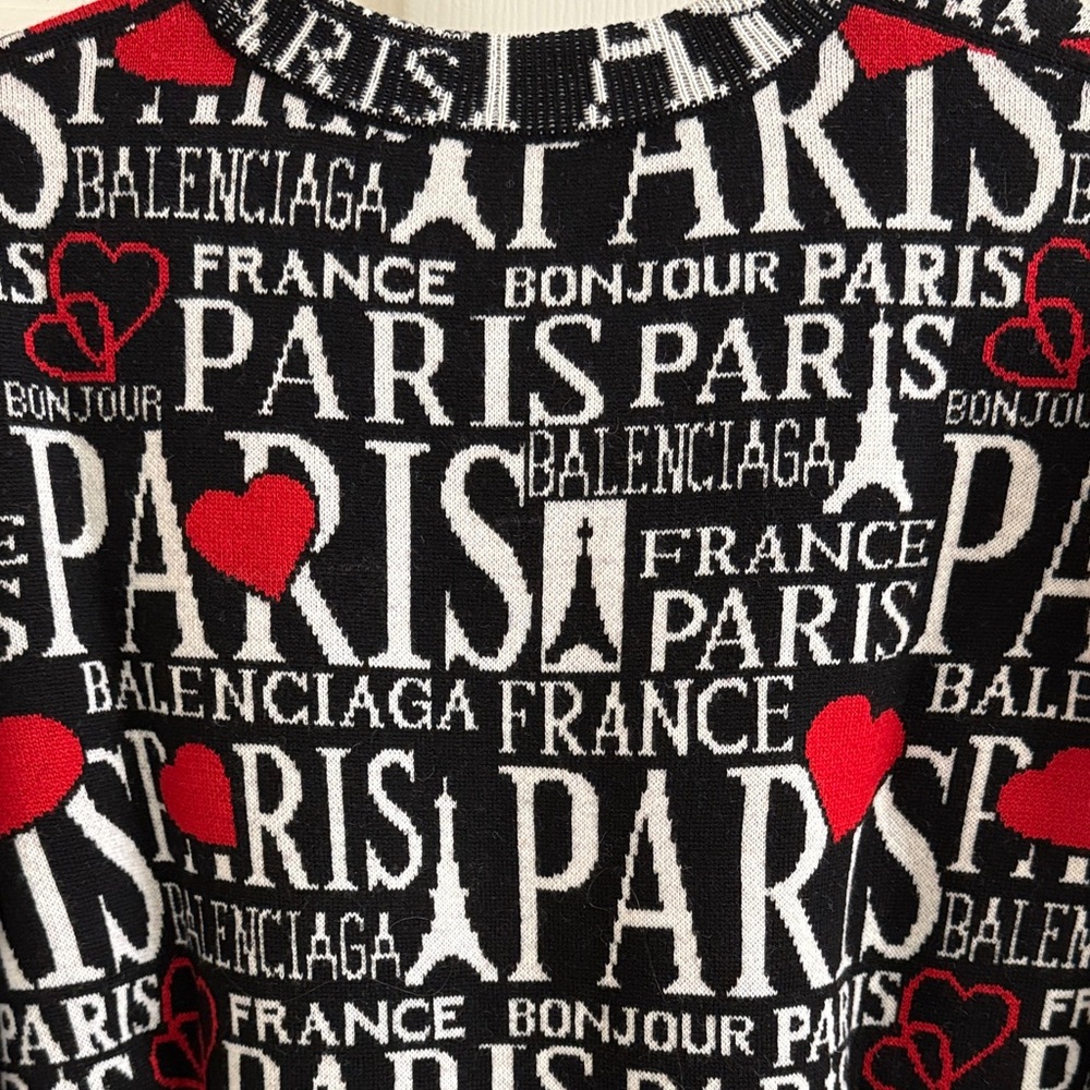 Balenciaga Black, White, and Red Love Paris-Motif Crewneck Sweater - Picture 3 of 13